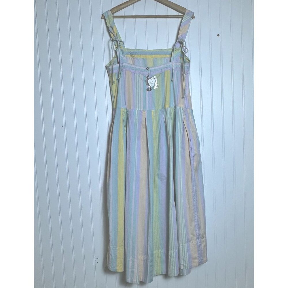 Free People Primavera Pastel Combo Stripe Midi Dress Cotton Size M Casual Travel - Picture 8 of 9